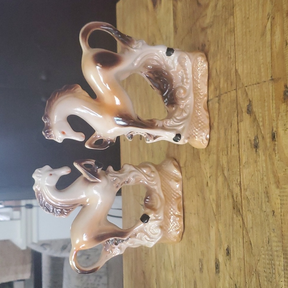 Pair Of Vintage Lusterware Prancing Horse Figurines